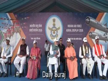 PM Narendra Modi Witnesses IAF’s Spectacular ‘Wings Over Ganges’ Air Show at Namo Ghat in Varanasi