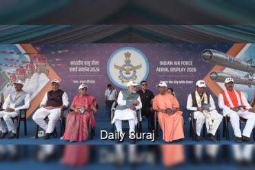 PM Narendra Modi Witnesses IAF’s Spectacular ‘Wings Over Ganges’ Air Show at Namo Ghat in Varanasi