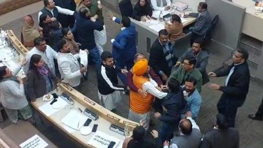 Chandigarh: Scuffle erupts between Congress, BJP councillors over BR Ambedkar