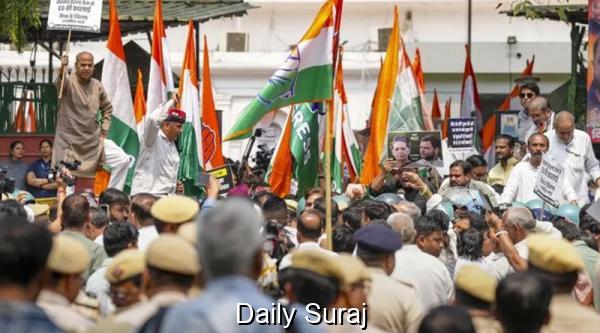 ਕਾਂਗਰਸੀ ਵਰਕਰਾਂ ਵੱਲੋਂ ਏਆਈਸੀਸੀ ਦਫ਼ਤਰ ਬਾਹਰ ਕੇਂਦਰ ਤੇ ਈਡੀ ਖਿਲਾਫ਼ ਪ੍ਰਦਰਸ਼ਨ