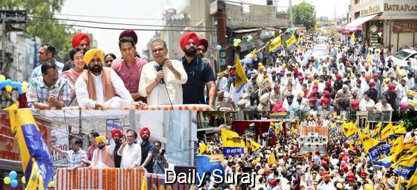 AP Leaders Kejriwal and Mann Head Big Roadshow Supporting Sanjeev Arora’s Nomination