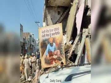 Banner Honouring Parwinder Jhota Put Up at Demolished Medical Store in Mansa